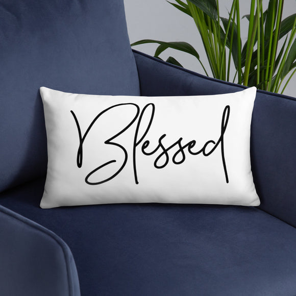 Throw Pillow White 20in x 12in - Blessed